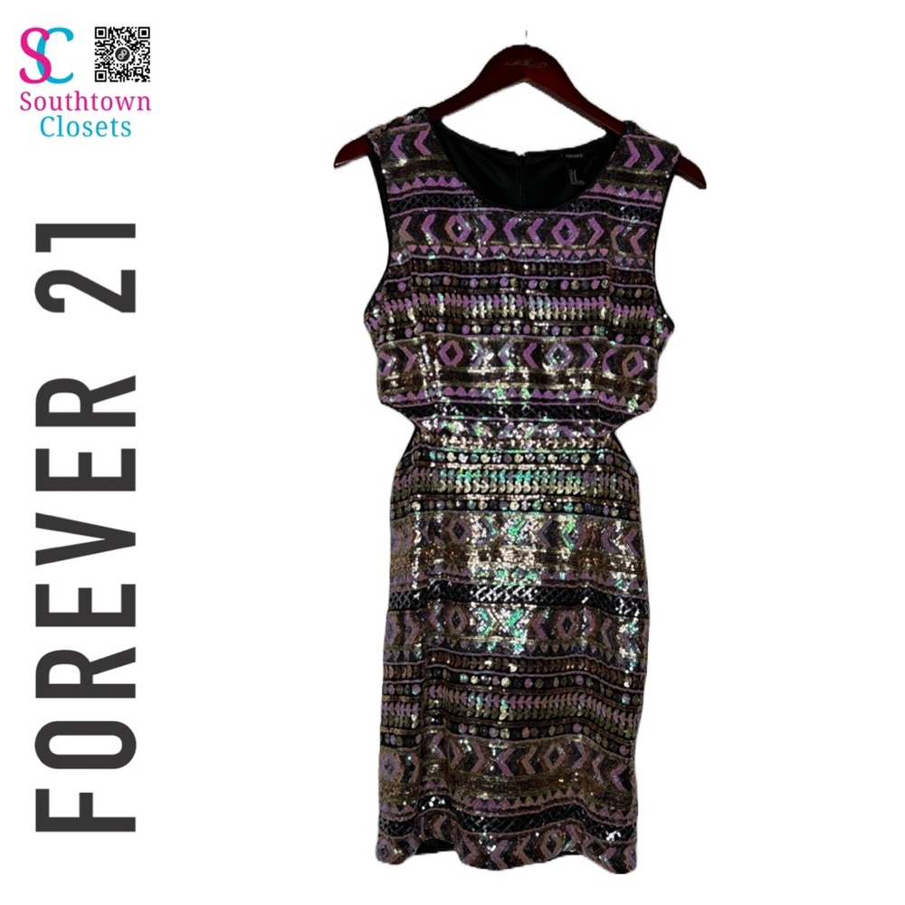 Forever 21 Sequin Pink Gold Silver Copper Black Mini Party Dress. Size Medium.